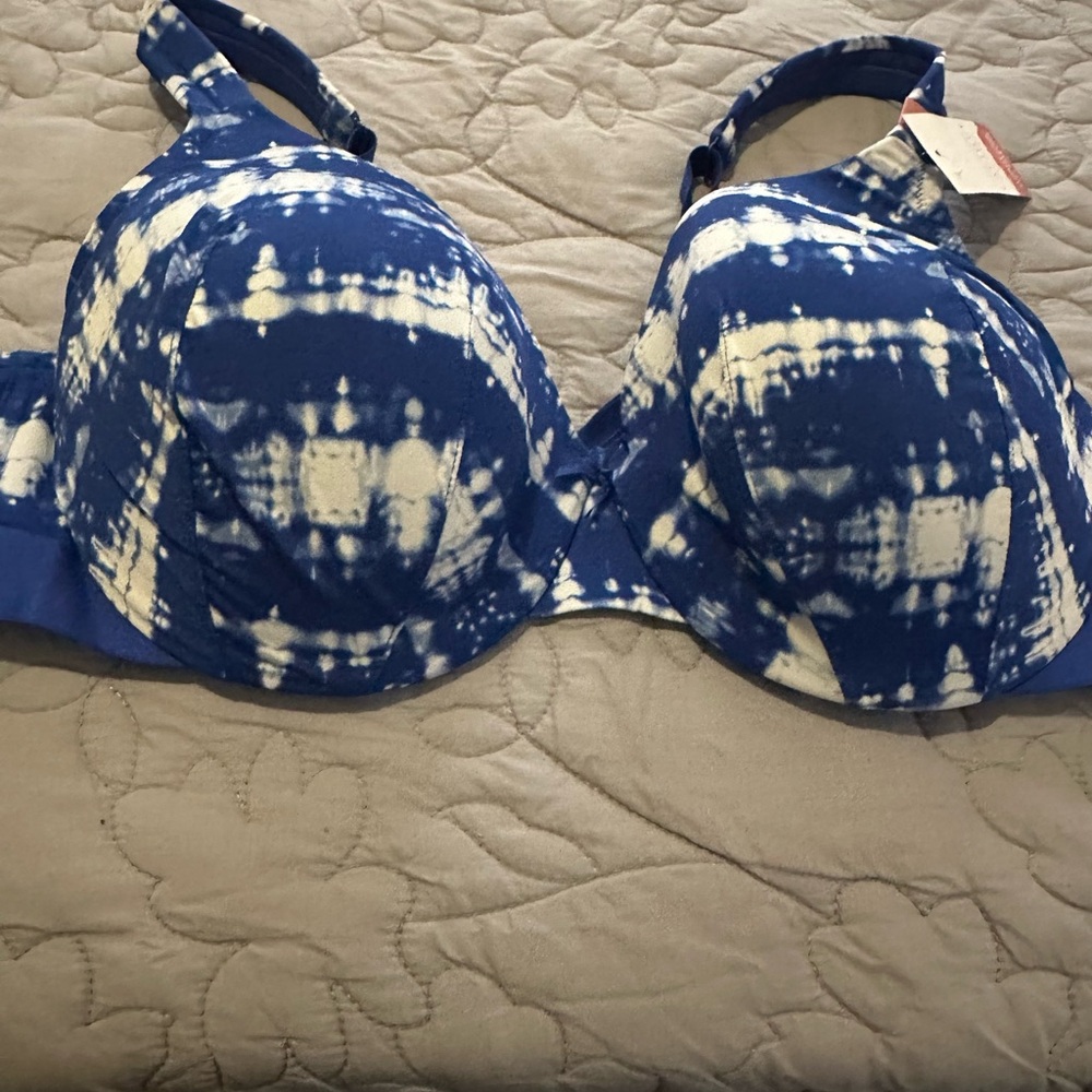 Cacique Blue and White Tie-Dye Bra